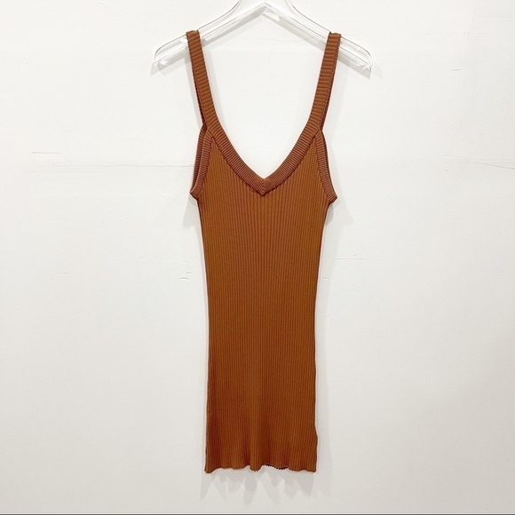 Somedays Lovin Pastel Skies Pinafore Ribbed Dress in Hazelnut Medium V-Neck New - Picture 5 of 12
